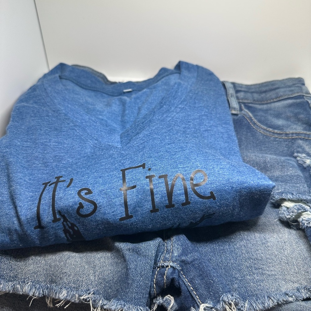 Blue Graphic Tee and Denim Shorts